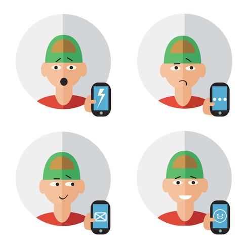 Man character with phone emotions vector