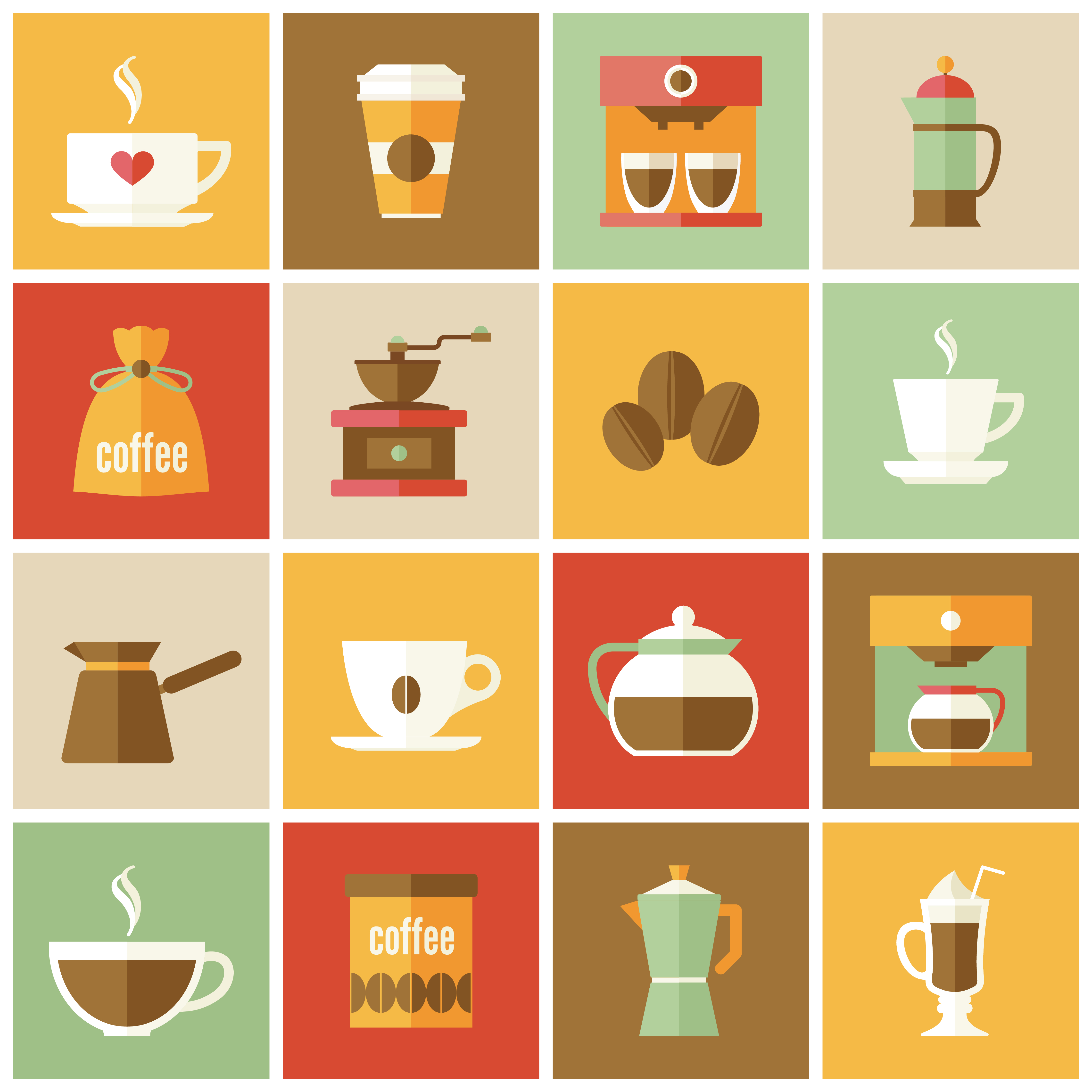 Coffee Icons Flat Set 454856 Vector Art at Vecteezy