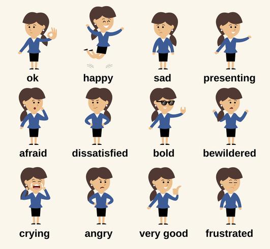 Business woman character emotions vector