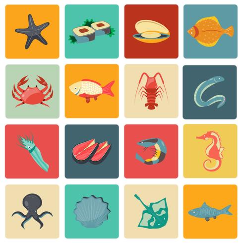 Seafood icons set flat vector