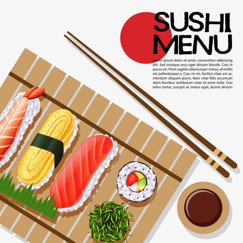 Diseño de menú de sushi en cartel. vector