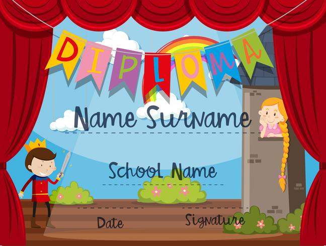 Certificate template with kids on stage vector