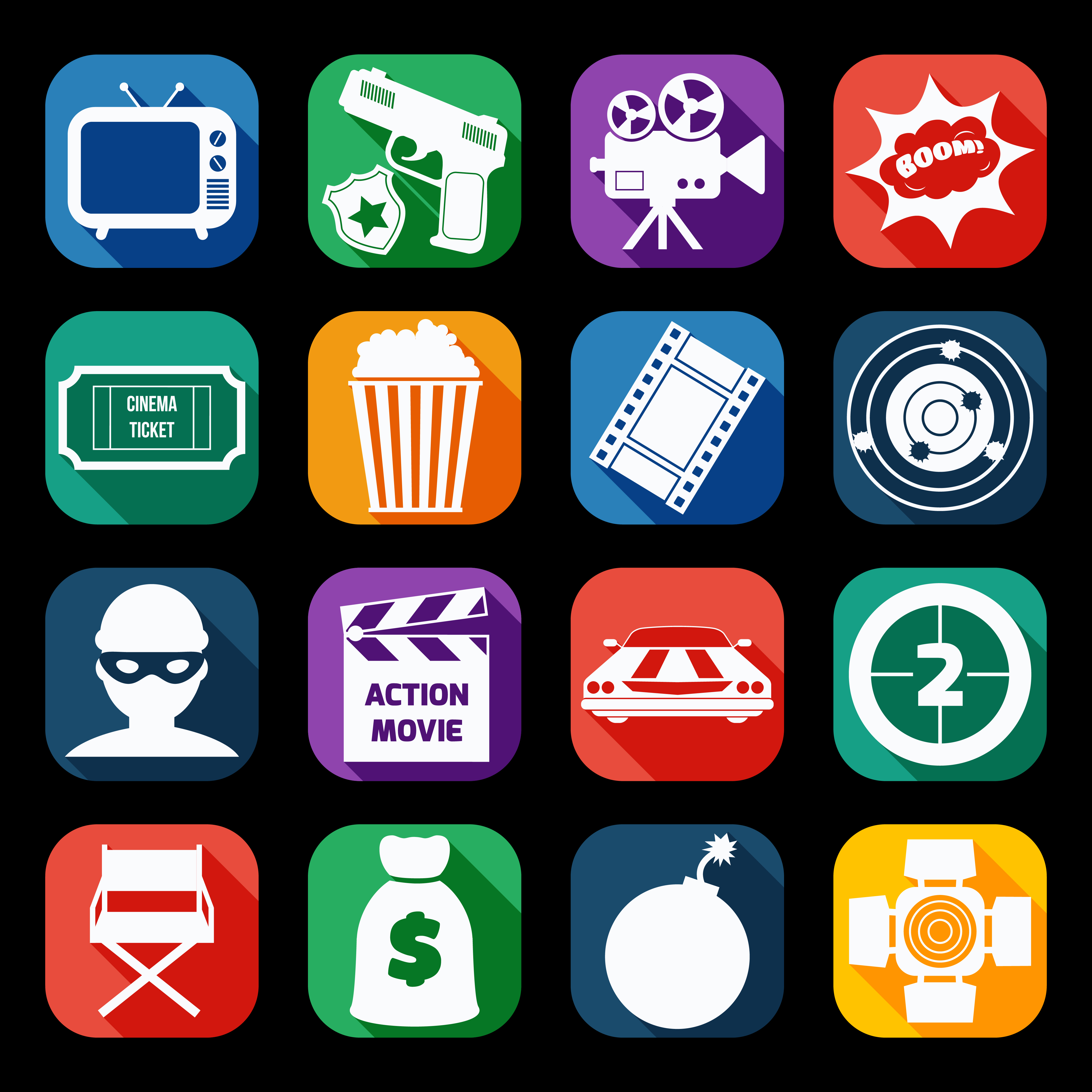 Action Movie Icons Set 454920 Vector Art at Vecteezy