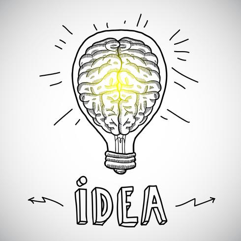 Human brain in lightbulb sketch vector