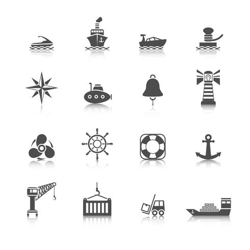 Conjunto de iconos de puerto de mar vector