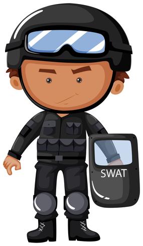 SWAT officer in safety uniform vector