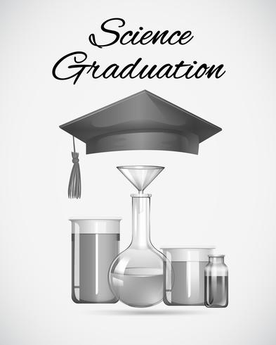 Signo de graduación de la ciencia con gorro de graduación y equipos de ciencia vector