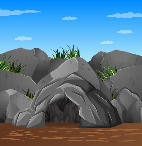 Background scene with cave and blue sky vector