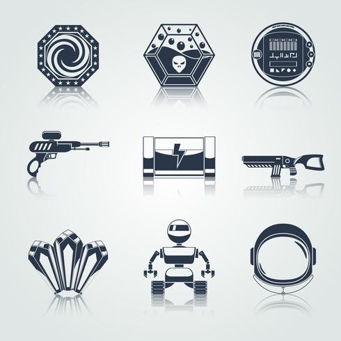 Iconos del juego espacial negro vector