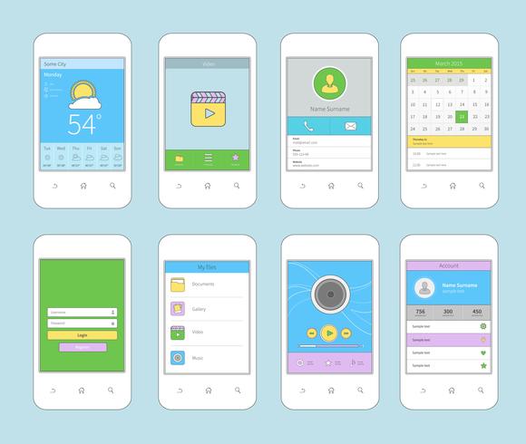 Mobile ui design flat line vector