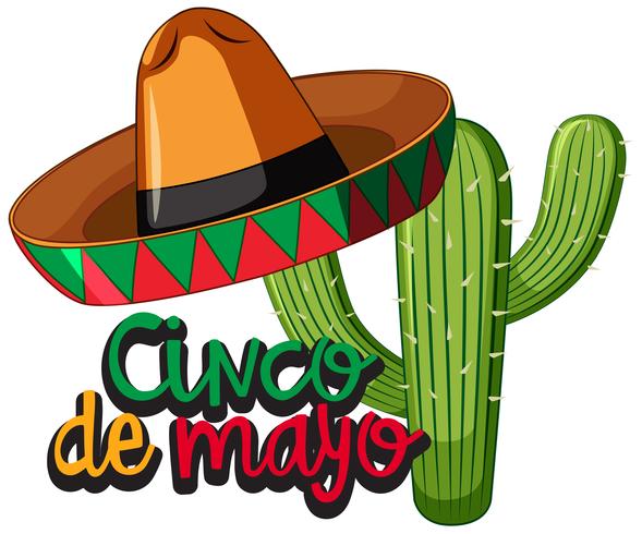 Festival del Cinco de Mayo con cactus y sombrero. vector