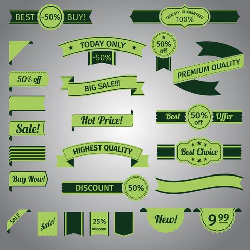 Discount retro ribbon green set vector