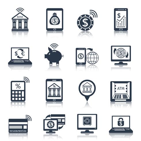 Mobile banking icons black vector