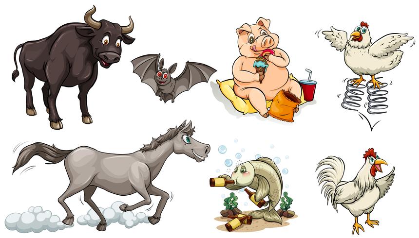 Different types of animals doing different things vector