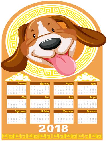 Calendar template with cute dog vector