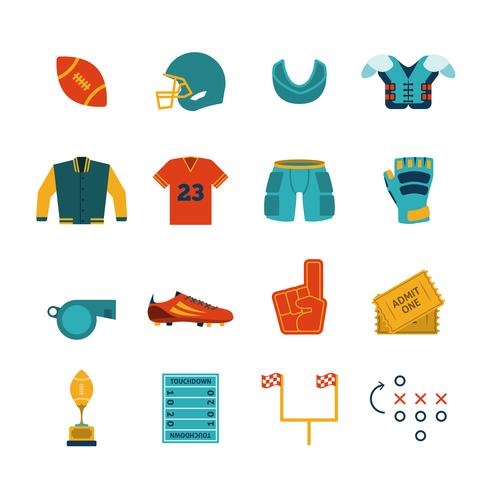 Conjunto de iconos planos de rugby vector