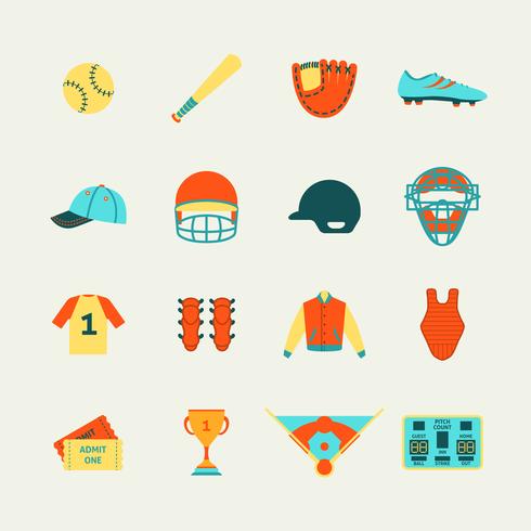 Baseball icons set flat vector