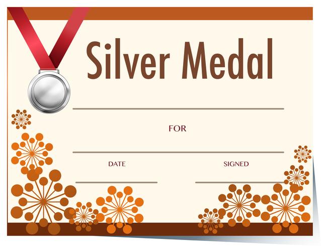 Plantilla de certificado con medalla de plata. vector