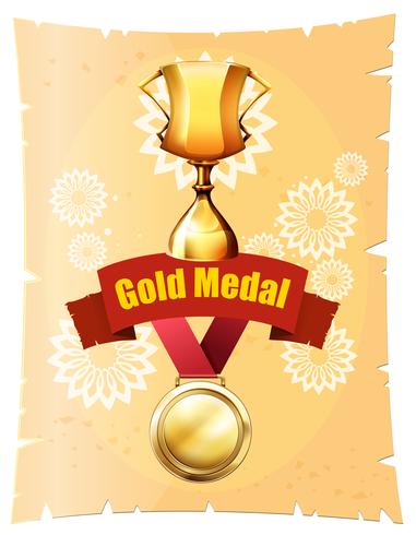 Gold medal and trophy on poster vector