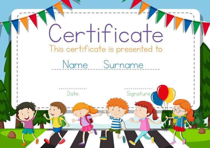 Certificate template with children crossing road background vector
