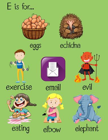 Diferentes palabras para la letra E - Descargar Vectores 
