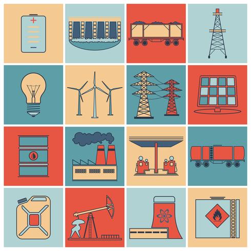 Energy icons flat line set vector