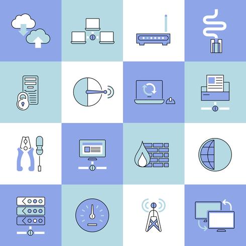 Network icons set flat line vector