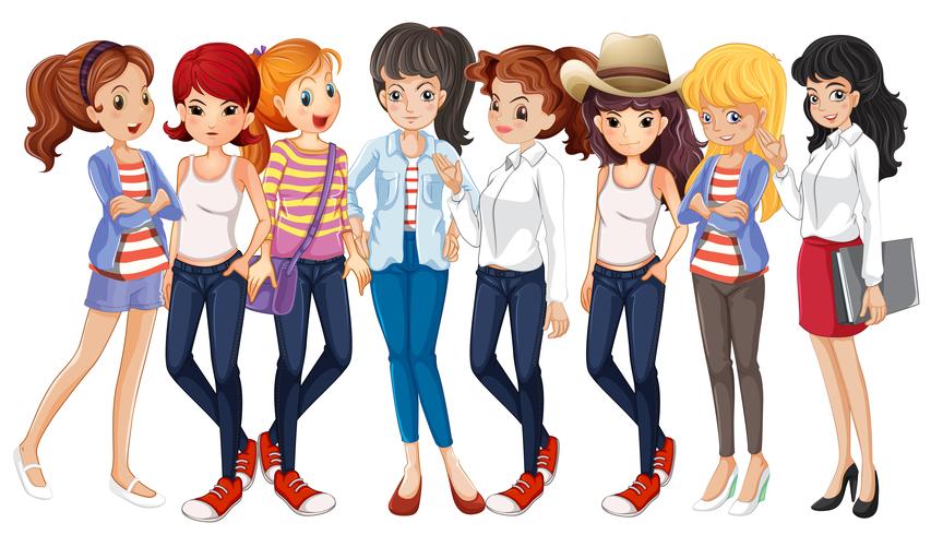Girls in blue jeans vector