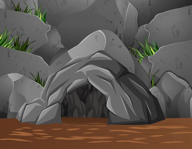 Background scene with cave in the mountain vector