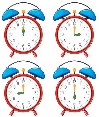 Different time on alarm clocks vector