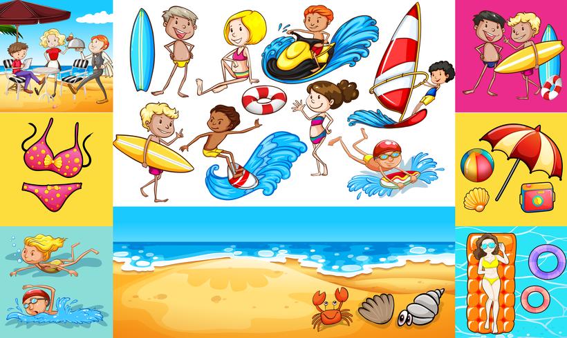 People doing different activities at seaside vector