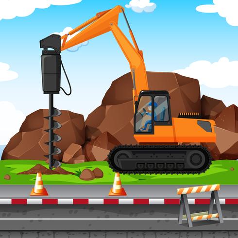 Man digging hole with drill at the construction site vector