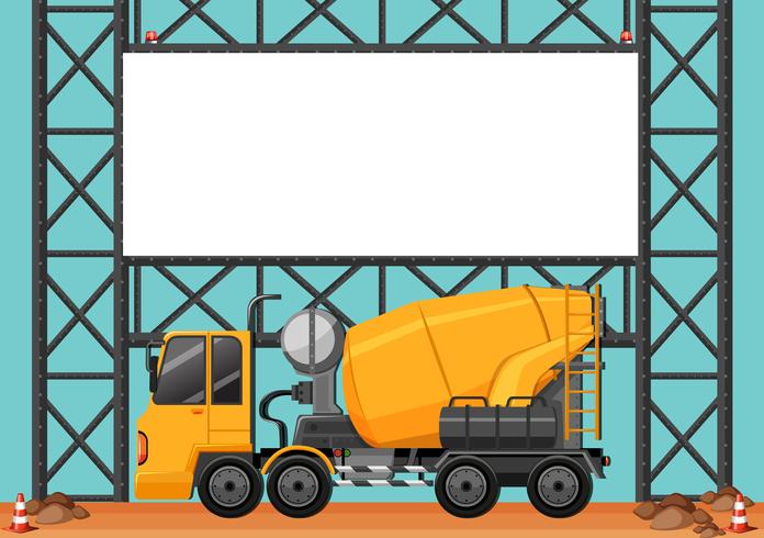 Construction site with blank board and cement truck vector