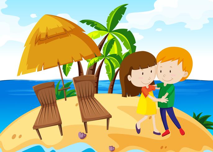 Boy and girl dancing on the island vector