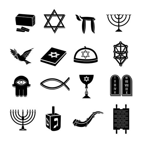 Conjunto de iconos de judaísmo negro vector