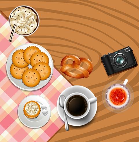 Diseño de fondo con galletas y bebidas. vector