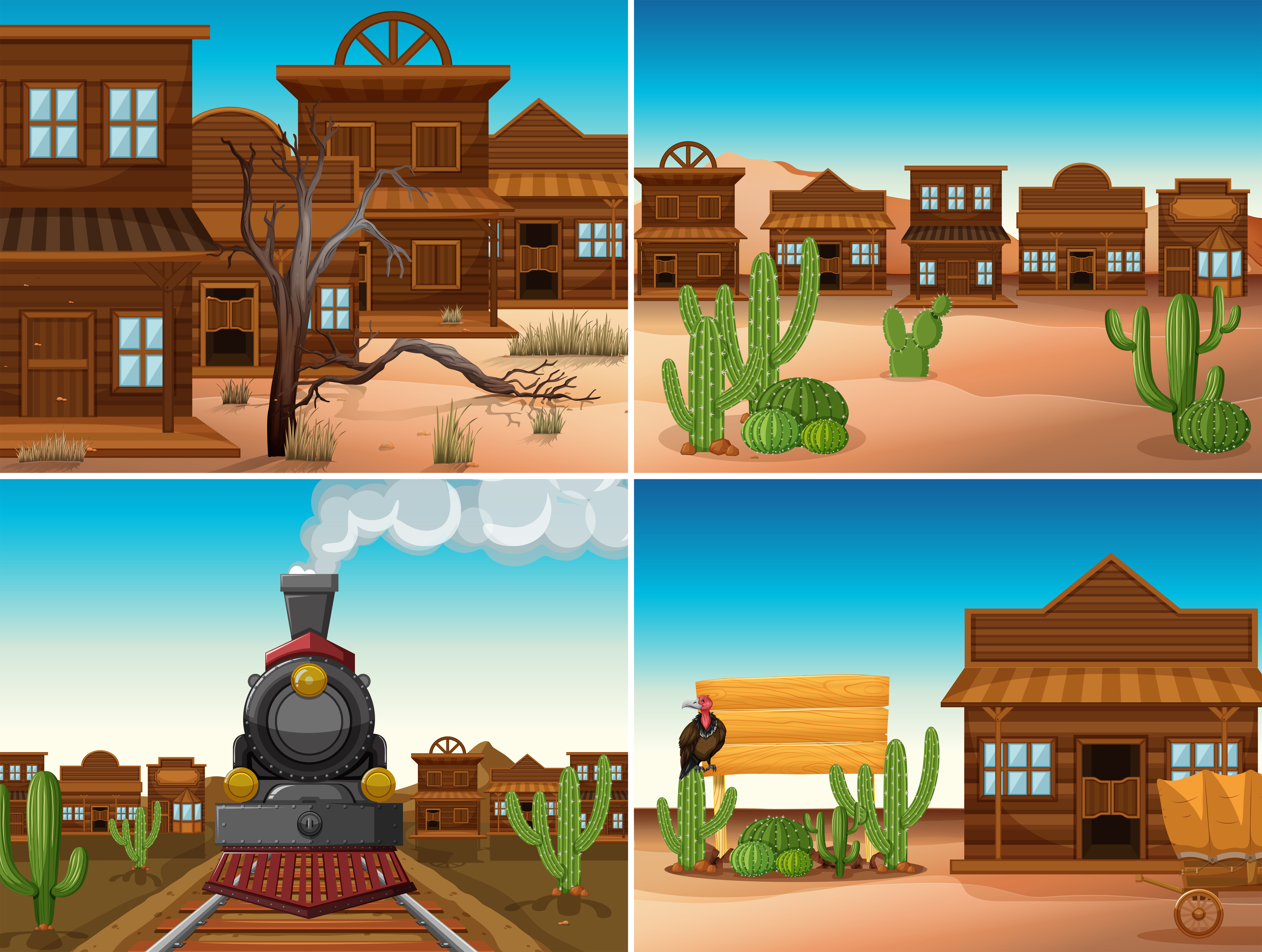 Download Four western scenes with buildings and train 455342 ...