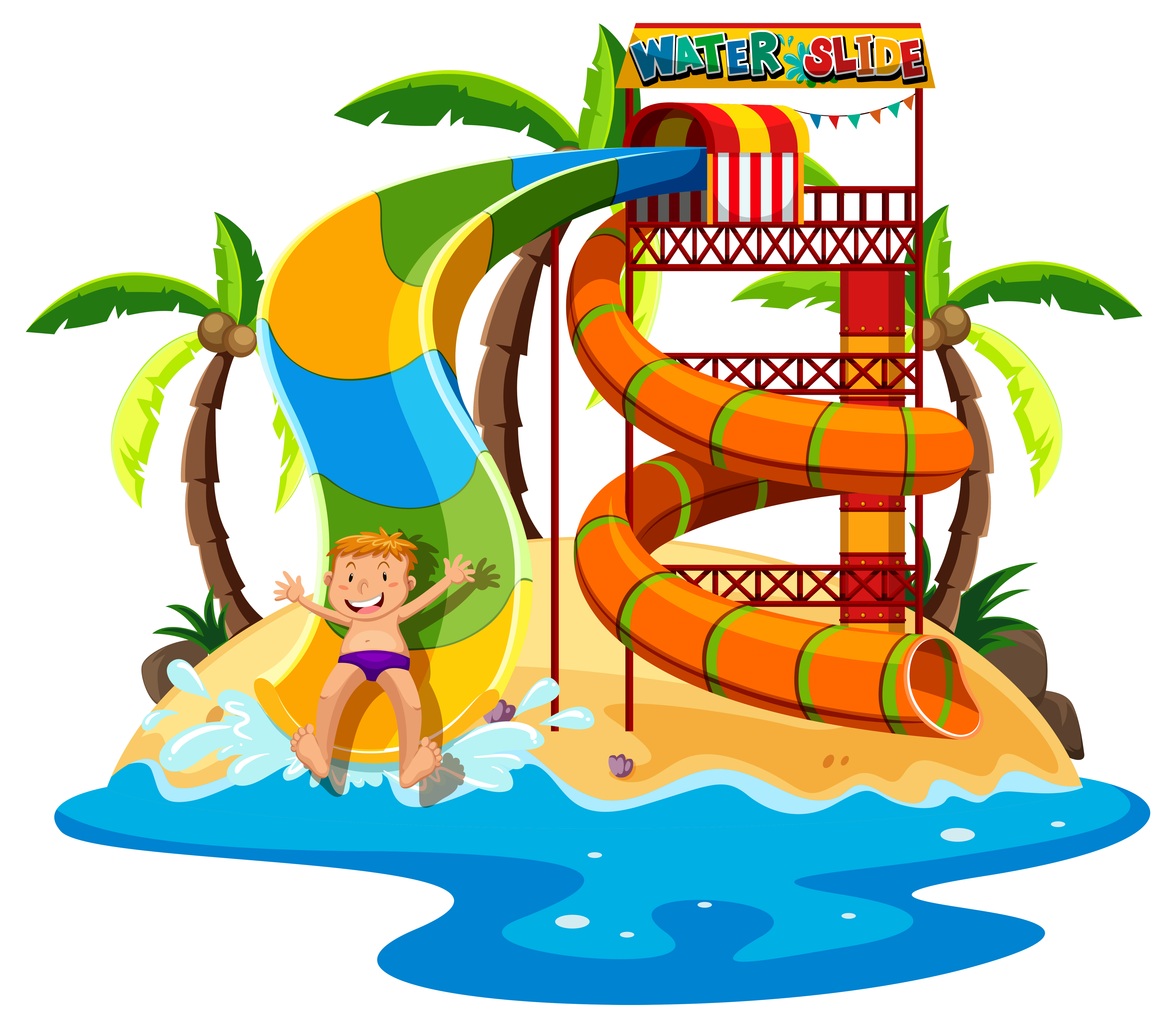 Download Little boy playing waterslide 455344 Vector Art at Vecteezy