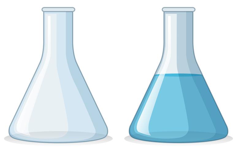 Two beakers with and without water vector