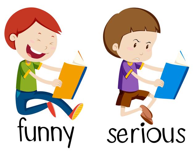 Opposite wordcard for funny and serious vector