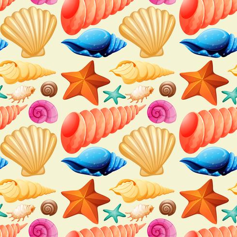 Seamless background with seashells and starfish vector