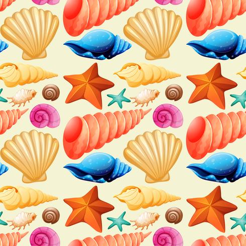 Seamless background with seashells and starfish vector