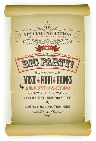 Retro Party Invitation On Parchment vector