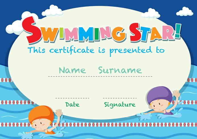 Certificate template with kids swimming vector