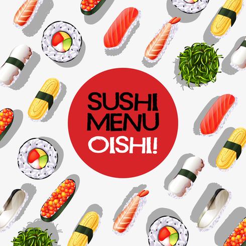 Diseño de menú con rollos de sushi. vector