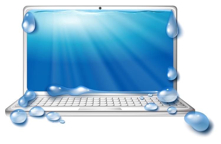 Computer laptop and ocean scene on screen vector