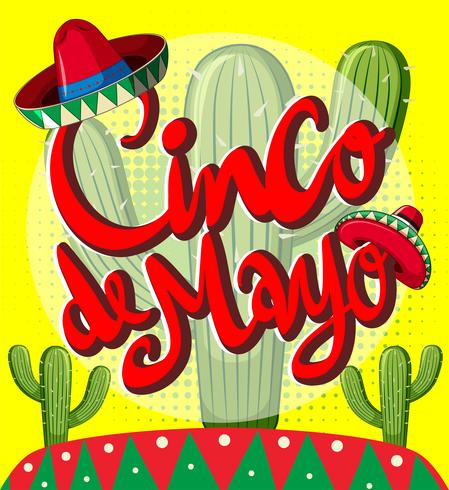 Plantilla de tarjeta de Cinco de Mayo con plantas de cactus. vector