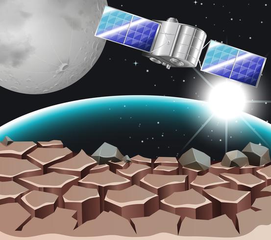 Satélite en el espacio oscuro vector