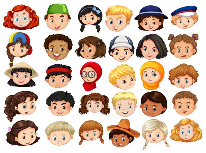 Different faces of happy children vector