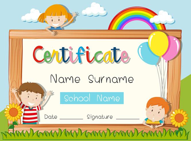 Certificate template with three kids in park vector